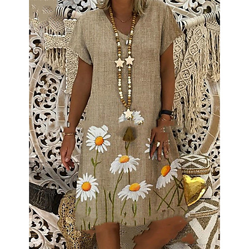 

Women's A-Line Dress Knee Length Dress - Short Sleeves Floral Summer Casual 2020 Blue Yellow Khaki Green M L XL XXL XXXL