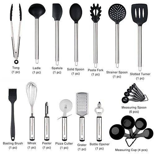

Silicone Kitchen Utensils Set Non-stick Heat Resistant Kitchen Cookware with Stainless Steel Handle 23 Pcs