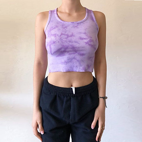 

Women's Tank Top Tie Dye Tops Round Neck Slim Daily Summer Blue Purple Green S M L