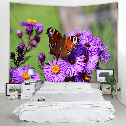 

Beautiful Flowers Butterfly Printed Tapestry Decor Wall Art Tablecloths Bedspread Picnic Blanket Beach Throw Tapestries Colorful Bedroom Hall Dorm Living Room Hanging