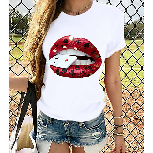 

Women's Tops Graphic T-shirt - Print Round Neck Basic Daily Spring Summer White XS S M L XL 2XL 3XL 4XL
