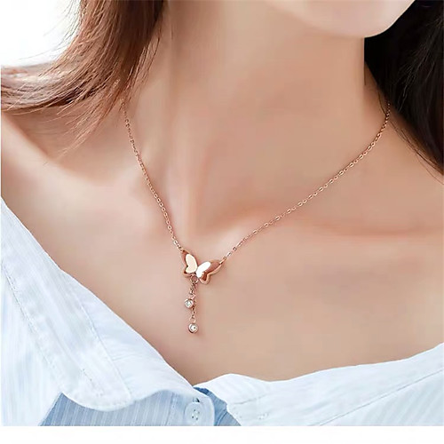 

Women's Choker Necklace Pendant Necklace Necklace Butterfly Dainty Artistic Simple Trendy Titanium Steel Rose Gold 45 cm Necklace Jewelry For Prom Street Birthday Party Beach Festival