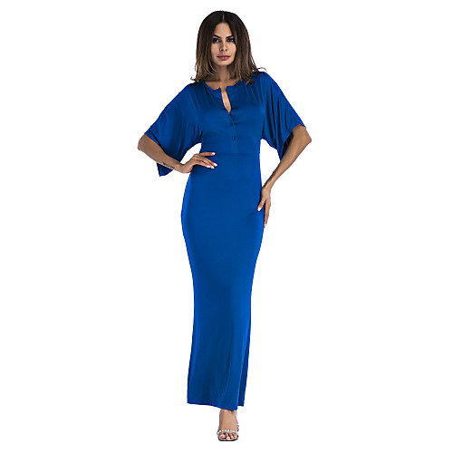 

Women's Sheath Dress Maxi long Dress - Half Sleeve Solid Color Summer Elegant 2020 Wine Black Red Yellow Green Royal Blue S M L XL XXL