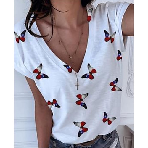 

Women's T-shirt Floral Tops V Neck Loose Daily White Blue Yellow Blushing Pink Gray S L XL 2XL 3XL 4XL 5XL