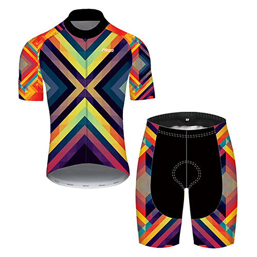 

21Grams Men's Short Sleeve Cycling Jersey with Shorts Nylon Polyester BlueYellow Stripes Patchwork Gradient Bike Clothing Suit Breathable 3D Pad Quick Dry Ultraviolet Resistant Reflective Strips