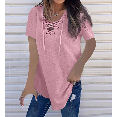 

Women's T-shirt Solid Colored Tops V Neck Daily White Black Blue S M L XL 2XL