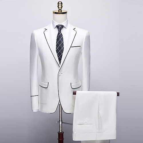 

White / Red Solid Colored Standard Fit Polyester Suit - Notch Single Breasted One-button / Suits