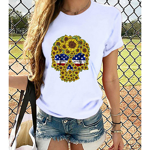 

Women's T-shirt Graphic Tops - Print Round Neck Basic Daily Spring Summer White XS S M L XL 2XL 3XL 4XL