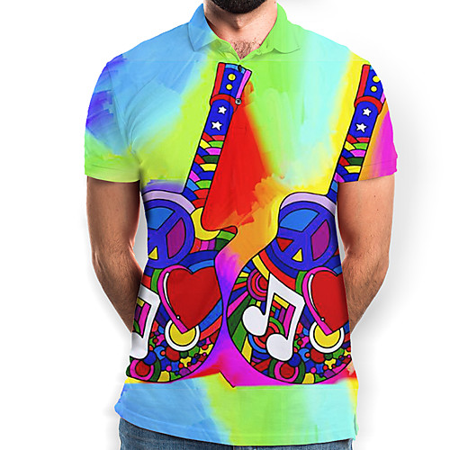 

Men's Graphic Print Polo Basic Daily Rainbow