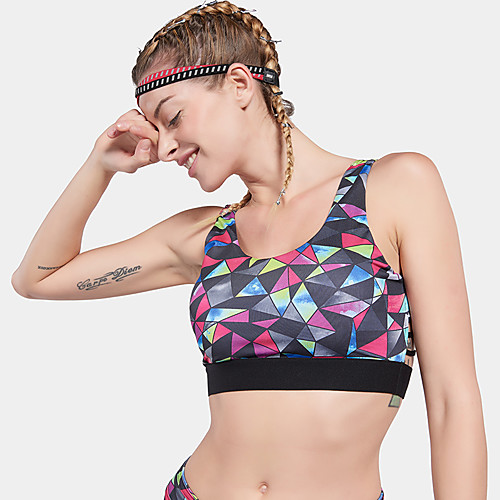 

Women's Sports Bra Medium Support Removable Pad Wireless Geometry Purple Gray Yoga Fitness Running Top Sport Activewear Quick Dry Breathable Comfortable Freedom Micro-elastic