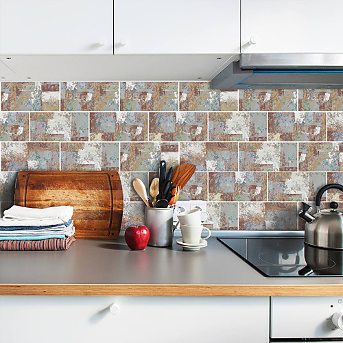 

20x10cmx9pcs Painted Brush Brick Wall Stickers Retro Oil-proof Waterproof Tile Wallpaper For Kitchen Bathroom Ground Wall House Decoration