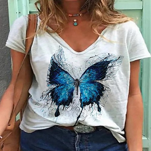 

Women's T-shirt Animal Tops Round Neck Daily Summer White Yellow S M L XL 2XL 3XL 4XL 5XL