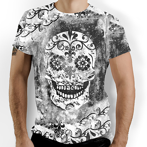 

Men's Graphic Skull Print T-shirt Basic Daily Black