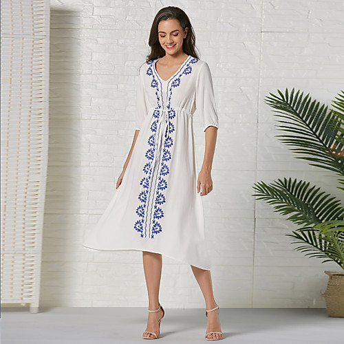 

Women's Sheath Dress Knee Length Dress - Half Sleeve Geometric Summer Casual Daily 2020 White S M L XL XXL