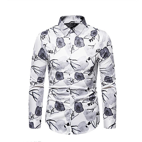 

Men's Floral Print Shirt Sexy Street chic Daily Going out White / Black