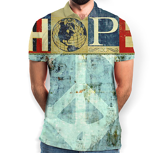 

Men's Graphic Letter Print Polo Basic Daily Light Blue