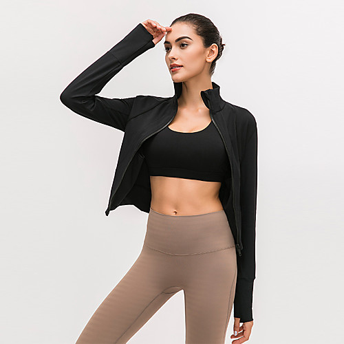 

Women's Track Jacket Thumbhole Zipper Fashion Black Purple Green Gray Elastane Yoga Running Fitness Jacket Long Sleeve Sport Activewear Breathable Comfort Quick Dry Stretchy