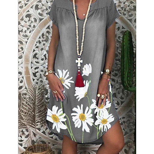 

Women's A-Line Dress Knee Length Dress - Short Sleeves Floral Summer Casual 2020 Blue Purple Light Green Gray Light Blue S M L XL XXL XXXL
