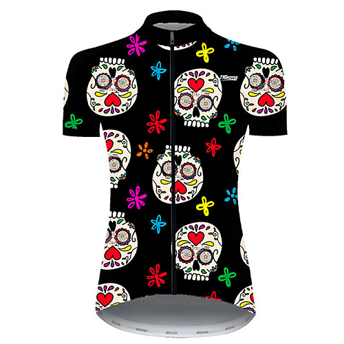 

21Grams Women's Short Sleeve Cycling Jersey Black / Yellow Skull Bike Top Mountain Bike MTB Road Bike Cycling Breathable Sports Clothing Apparel / Micro-elastic