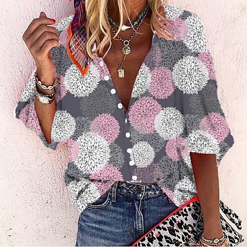 

Women's Shirt Graphic Tops - Print V Neck Basic Daily Gray M L XL 2XL 3XL