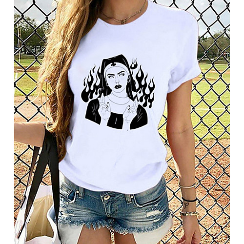 

Women's T-shirt Graphic Tops - Print Round Neck Basic Daily Spring Summer White XS S M L XL 2XL 3XL 4XL