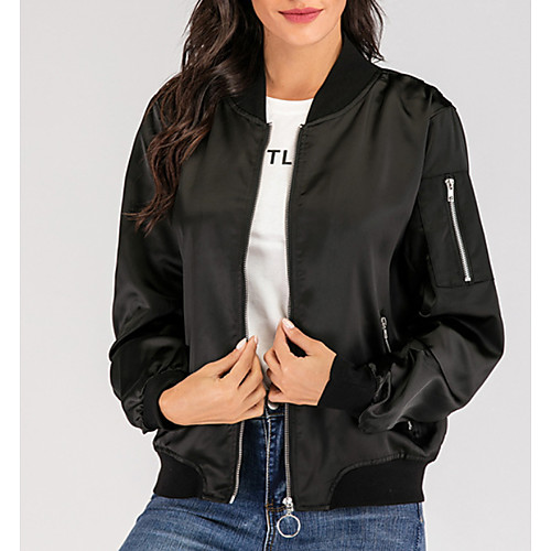 

Women's Solid Colored Fall & Winter Jacket Regular Daily Long Sleeve Polyester Coat Tops Black