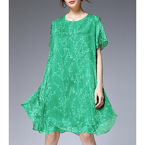 

Women's Chiffon Dress Knee Length Dress - Short Sleeves Print Summer Casual Chinoiserie 2020 Red Yellow Light Green XL XXL XXXL XXXXL