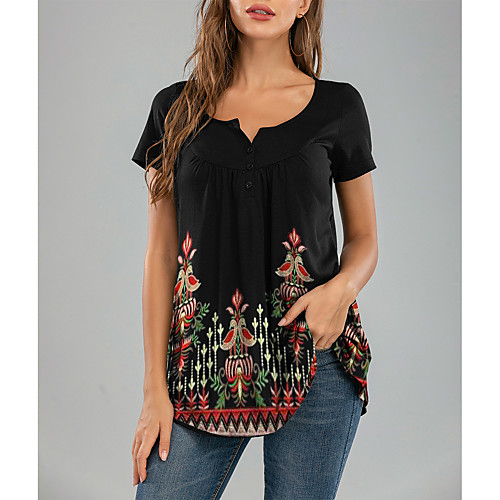 

Women's Geometric Print Blouse Daily V Neck Black