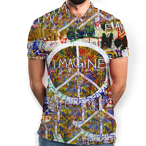 

Men's Graphic Letter Print Polo Basic Daily Rainbow