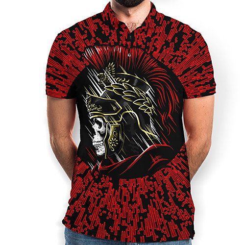 

Men's Graphic Skull Print Polo Basic Daily Red