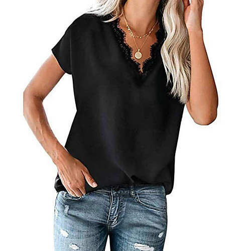 

Women's Tops Solid Colored T-shirt V Neck Daily White Black Red S M L XL 2XL