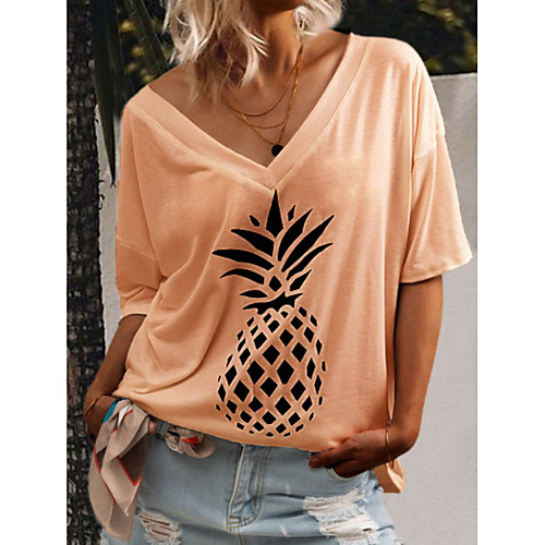 

Women's T-shirt Maternity Fruit Tops V Neck Daily Fall White Yellow Orange Gray Light Blue S M L XL 2XL 3XL 4XL 5XL