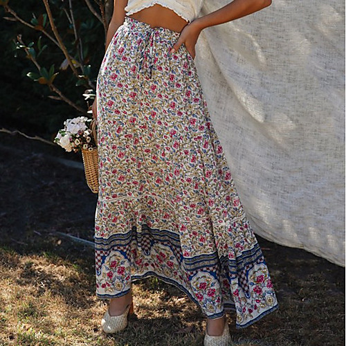 

Women's Swing Skirts Floral White Black Yellow