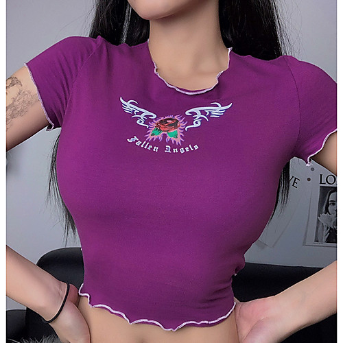 

Women's Tops Geometric T-shirt Round Neck Daily Purple S M L