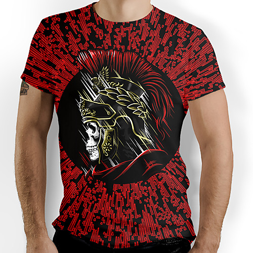 

Men's T shirt Graphic Skull Print Short Sleeve Daily Tops Basic Red