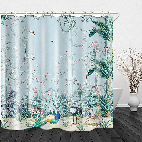 

Hand Painted Jungle Digital Print Waterproof Fabric Shower Curtain for Bathroom Home Decor Covered Bathtub Curtains Liner Includes with Hooks