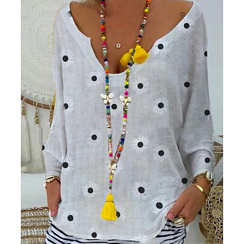 

Women's Tops Geometric Blouse V Neck Daily Summer White S M L XL 2XL 3XL