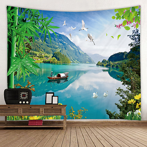 

HD Lake Fishing Boat Digital Printed Tapestry Decor Wall Art Tablecloths Bedspread Picnic Blanket Beach Throw Tapestries Colorful Bedroom Hall Dorm Living Room Hanging