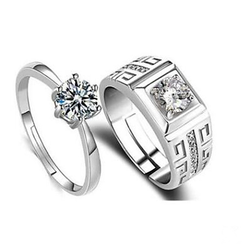 

Couple's Couple Rings Cubic Zirconia 2pcs Silver Copper Silver-Plated Imitation Diamond Round Stylish Anniversary Festival Jewelry Classic Flower