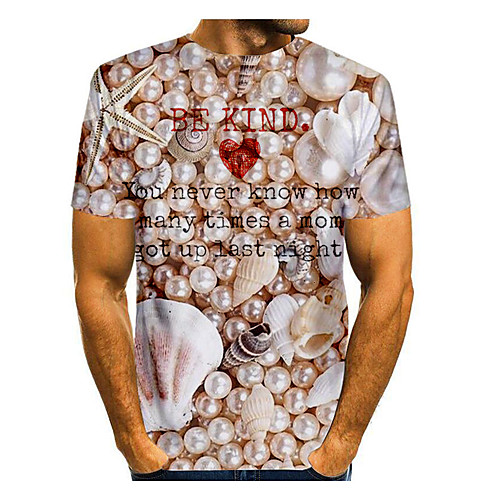 

Men's T shirt Graphic Letter Print Short Sleeve Daily Tops Basic Beige