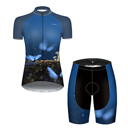 

21Grams Women's Short Sleeve Cycling Jersey with Shorts Nylon Polyester Black / Blue Butterfly Bike Clothing Suit Breathable 3D Pad Quick Dry Ultraviolet Resistant Reflective Strips Sports Butterfly