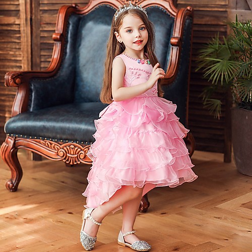 

Princess / Ball Gown Knee Length Wedding / Party Flower Girl Dresses - Satin / Tulle Sleeveless Jewel Neck with Bow(s) / Beading / Cascading Ruffles