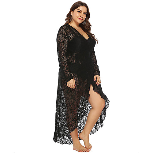 

Women's Plus Size A-Line Dress Maxi long Dress - Long Sleeve Solid Color Summer V Neck Casual Sexy 2020 Black L XL XXL XXXL