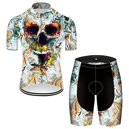 

21Grams Men's Short Sleeve Cycling Jersey with Shorts Nylon Polyester Black / Blue 3D Novelty Skull Bike Clothing Suit Breathable 3D Pad Quick Dry Ultraviolet Resistant Reflective Strips Sports 3D