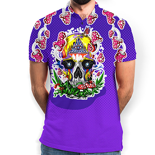 

Men's Polo Graphic Skull Print Short Sleeve Daily Tops Basic Purple