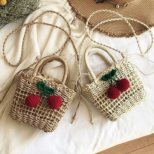 

Women's Straw Crossbody Bag Solid Color White / Khaki