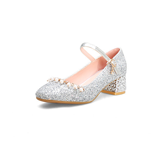 

Girls' Flower Girl Shoes PU Heels Stiletto Heels Big Kids(7years ) Sparkling Glitter / Buckle Gold / Silver Spring / Party & Evening