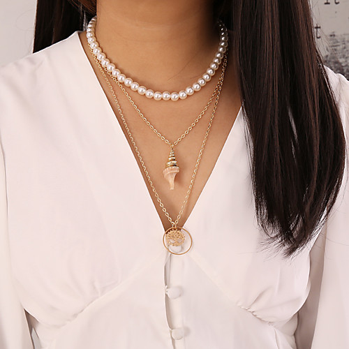 

Women's Pendant Necklace Necklace Layered Necklace Stacking Stackable Tree of Life Classic Elegant Trendy Sweet Imitation Pearl Chrome Gold 55 cm Necklace Jewelry 1pc For Anniversary Party Evening