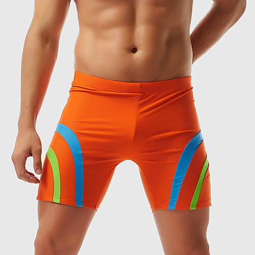 

Men's Boy Leg Bottoms Bikini Bottoms Swimwear Swimsuit - Striped Print Breathable M L XL Black Blue Orange