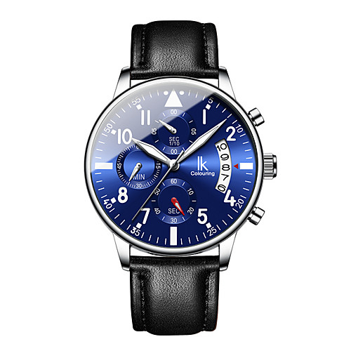 

Men's Dress Watch Quartz Genuine Leather Black Water Resistant / Waterproof Analog Minimalist Big Face - BlackGloden Black Black / Blue